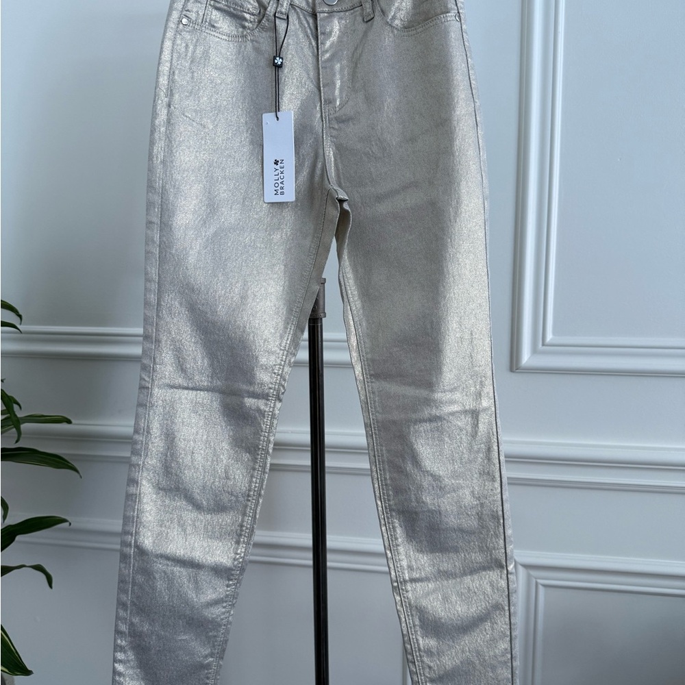 MOLLY BRACKEN- Silver Metallic Jeans